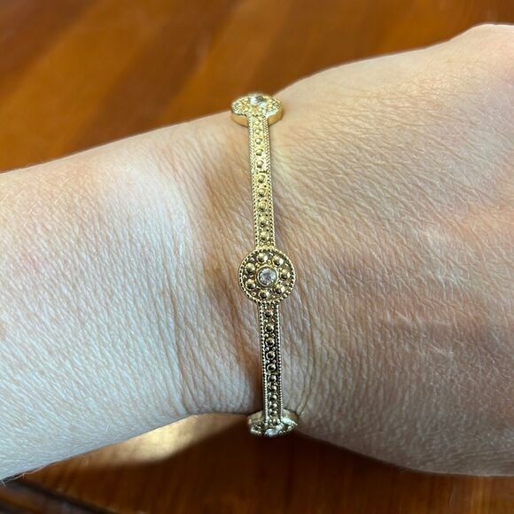 Gold Tone with Rhinestone Bangle Bracelet - Picture 1 of 9